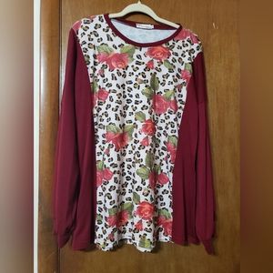 Southern Stitch Leopard Roses Top